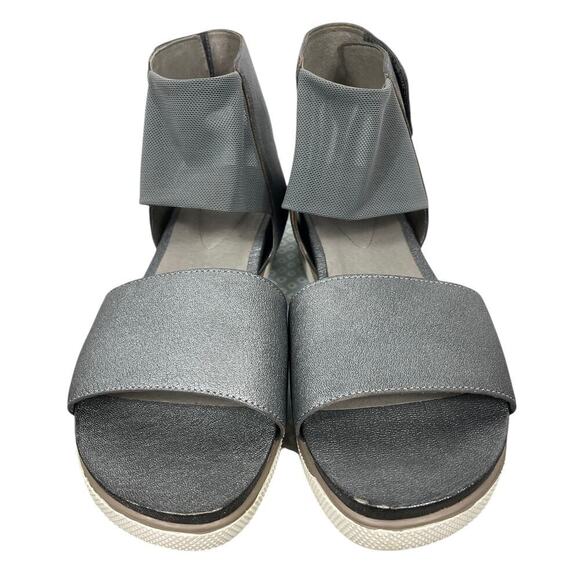 Eileen Fisher Spree Sport Platform Sandal Gray Silver Size 8.5 Leather Upper - Picture 12 of 13